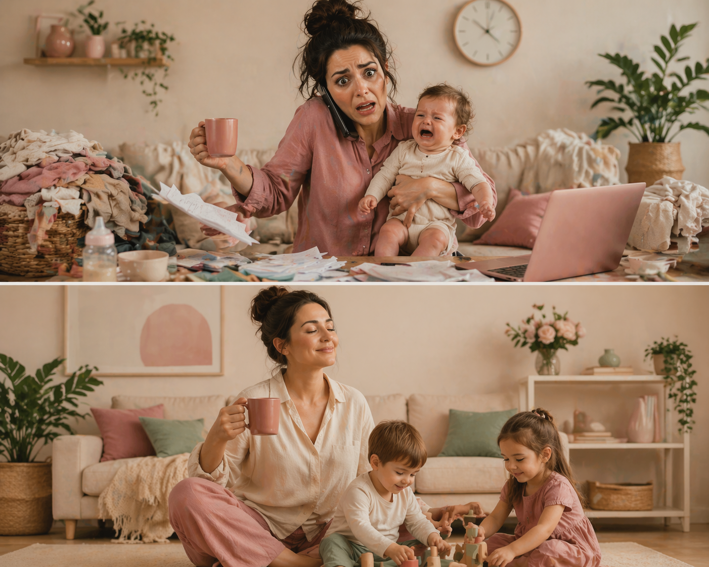 Mãe cansada, mas presente com o bebê